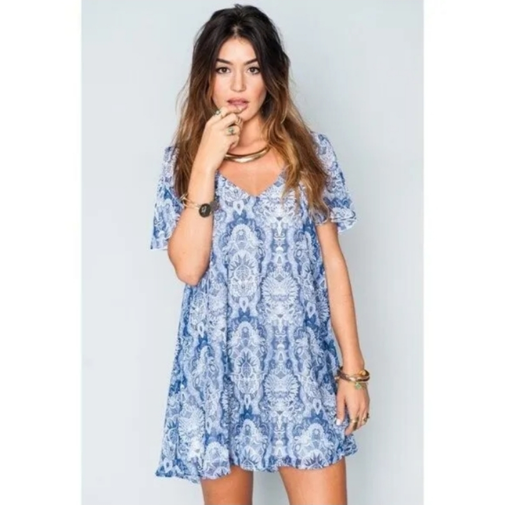 Show Me Your MuMu Blue and White Mini Dress